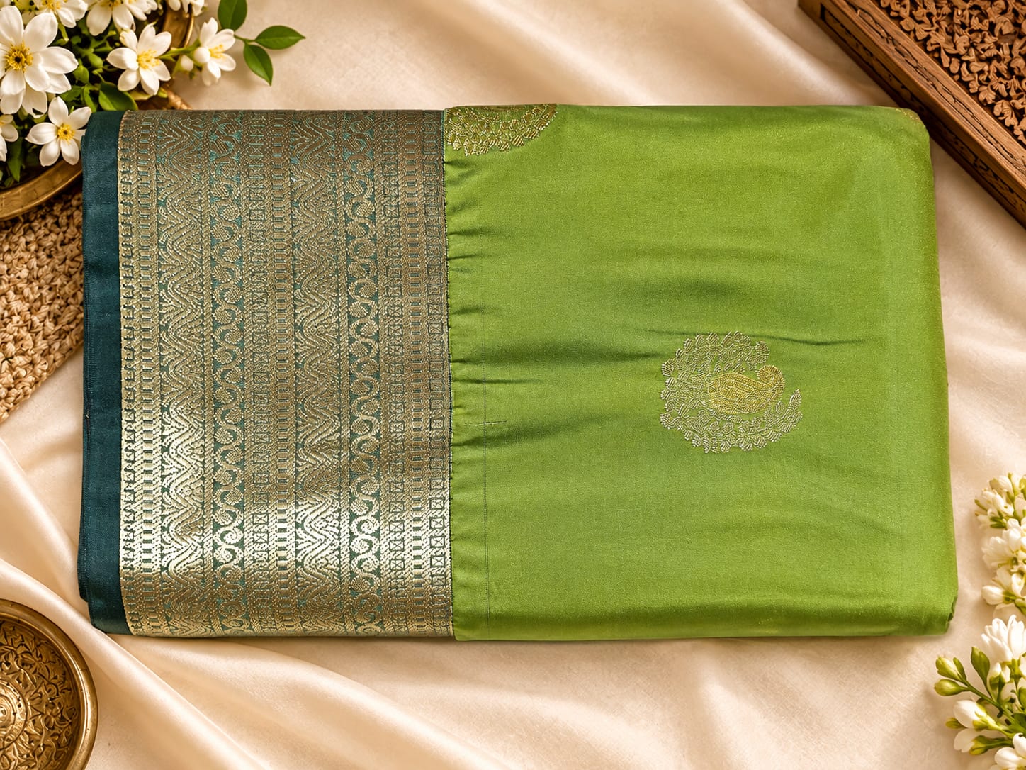 Pista Green & Royal Blue Zari Silk Saree