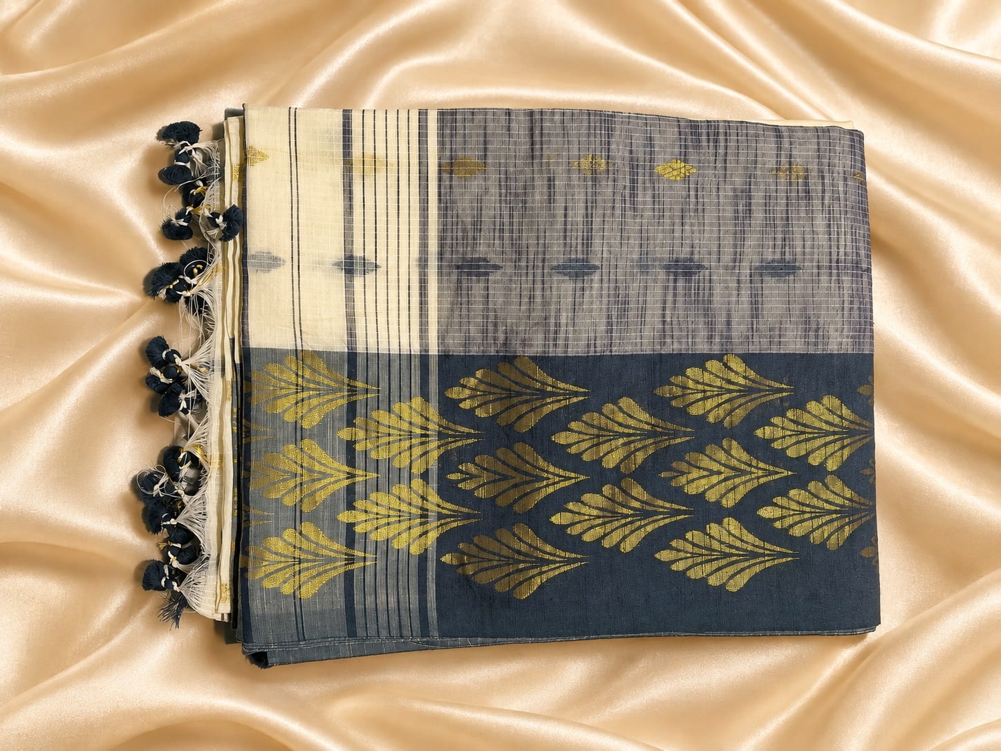 Midnight Leaf Cotton Saree