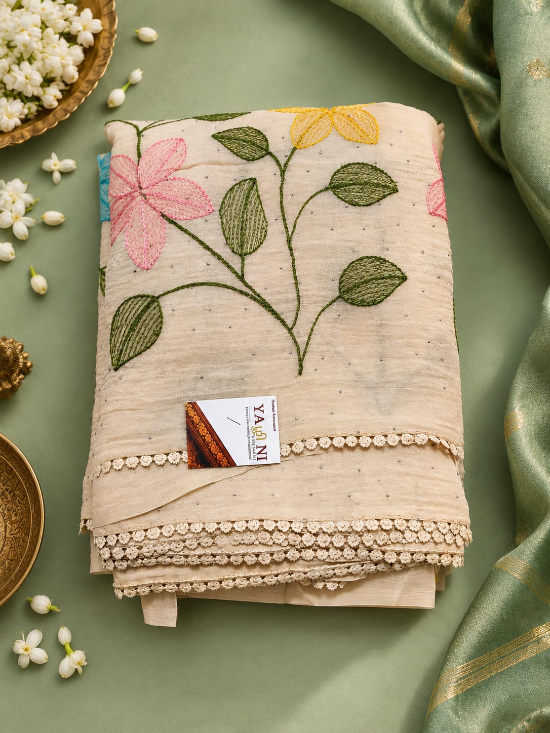 Ivory Bloom Floral Embroidery Saree
