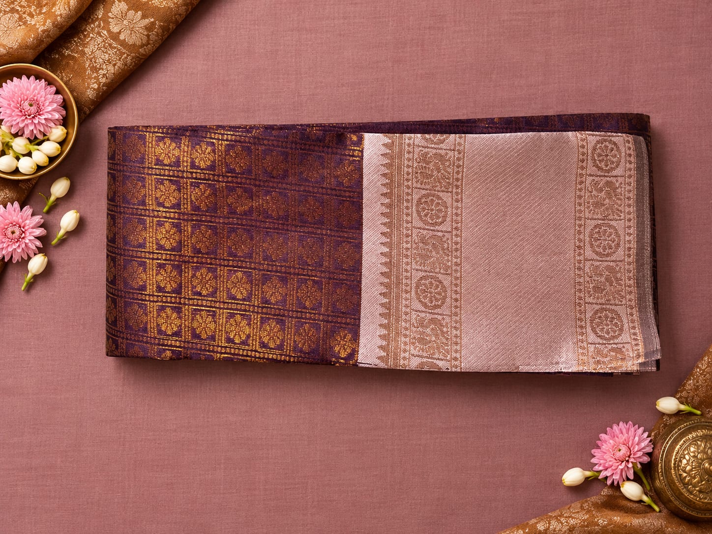 Royal Plum & Antique Gold Saree