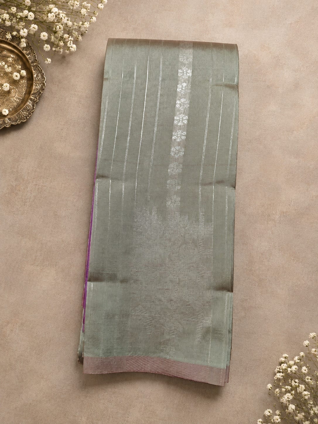 Silver Grey & Royal Purple Semi Silk Saree